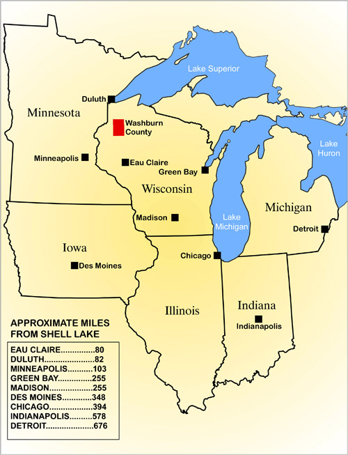 Map of Washburn County Wisconsin